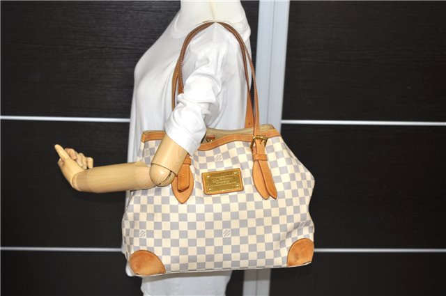 Auth LOUIS VUITTON Damier Azur Hampstead MM Shoulder Tote Bag N51206 LV 8699C