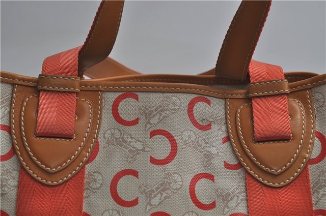 Authentic CELINE C Macadam Carriag Shoulder Tote Bag PVC Leather Beige 8700D