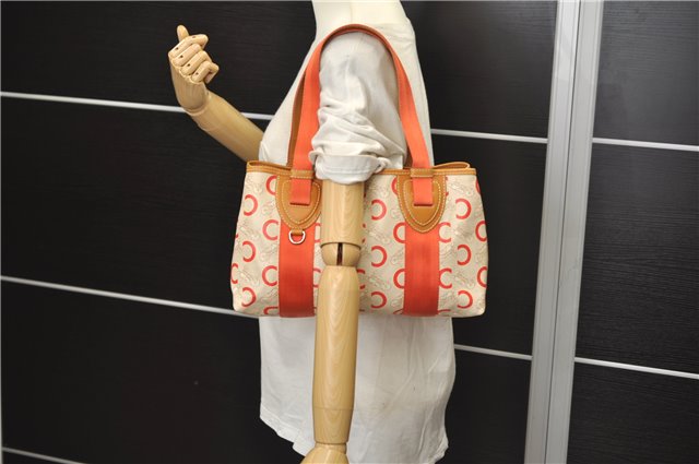 Authentic CELINE C Macadam Carriag Shoulder Tote Bag PVC Leather Beige 8700D