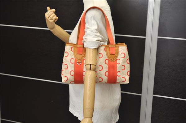 Authentic CELINE C Macadam Carriag Shoulder Tote Bag PVC Leather Beige 8700D