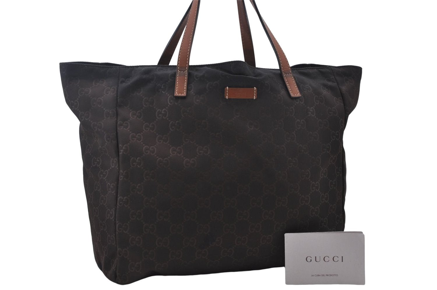 Authentic GUCCI Shoulder Tote Bag GG Nylon Leather 282439 Brown 8702D