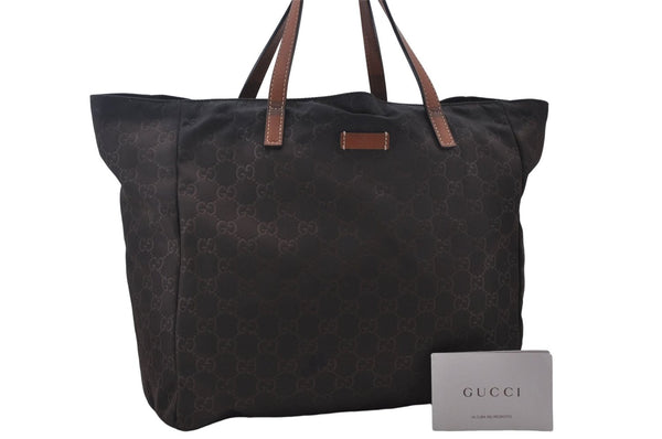 Authentic GUCCI Shoulder Tote Bag GG Nylon Leather 282439 Brown 8702D