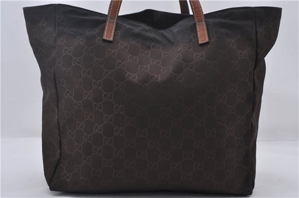 Authentic GUCCI Shoulder Tote Bag GG Nylon Leather 282439 Brown 8702D
