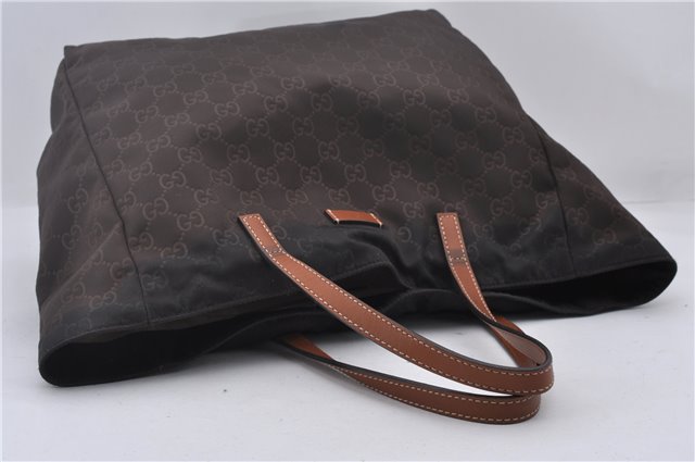 Authentic GUCCI Shoulder Tote Bag GG Nylon Leather 282439 Brown 8702D