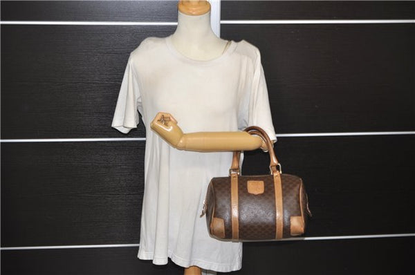 Authentic CELINE Macadam Blason Pattern Hand Bag Purse PVC Leather Brown 8703D