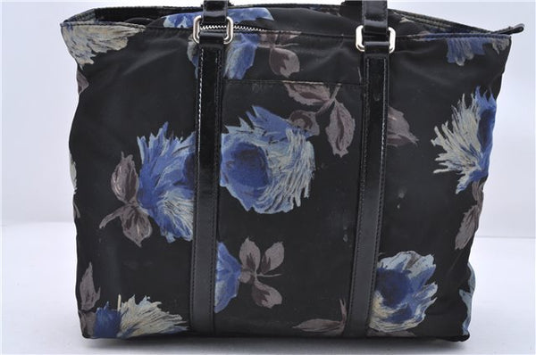 Authentic PRADA Flower 2Way Shoulder Hand Bag Purse Nylon Leather Black 8707C