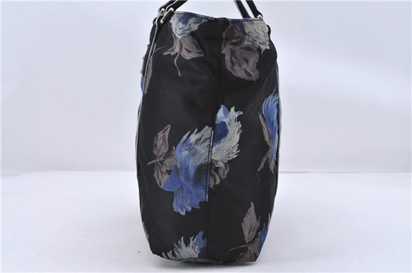 Authentic PRADA Flower 2Way Shoulder Hand Bag Purse Nylon Leather Black 8707C