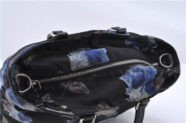 Authentic PRADA Flower 2Way Shoulder Hand Bag Purse Nylon Leather Black 8707C