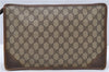 Authentic GUCCI Clutch Hand Bag Purse GG PVC Leather Brown 8713C