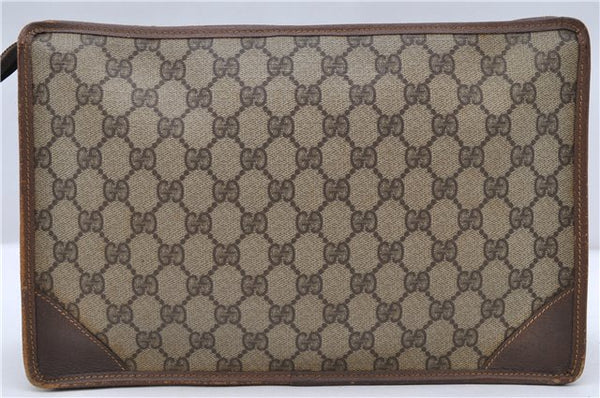 Authentic GUCCI Clutch Hand Bag Purse GG PVC Leather Brown 8713C