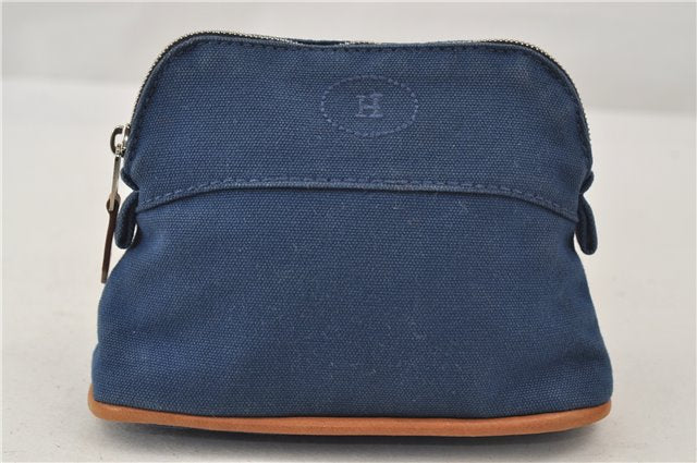 Authentic HERMES Bolide Pouch MiniMini Purse Canvas Leather Blue 8715D