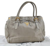 Authentic Prada Leather Hand Tote Bag Light Gray Ivory 8729B