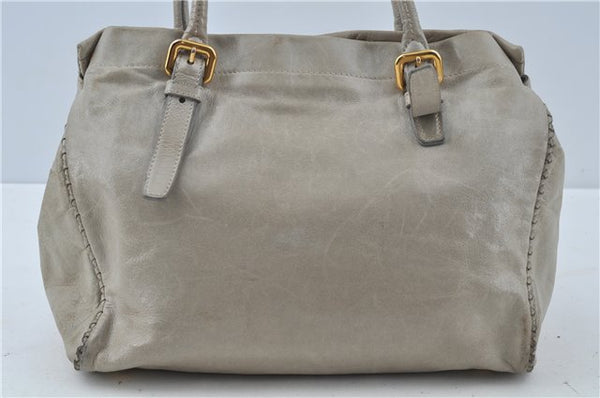 Authentic Prada Leather Hand Tote Bag Light Gray Ivory 8729B