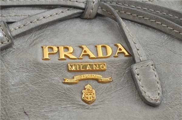 Authentic Prada Leather Hand Tote Bag Light Gray Ivory 8729B