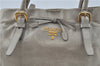 Authentic Prada Leather Hand Tote Bag Light Gray Ivory 8729B