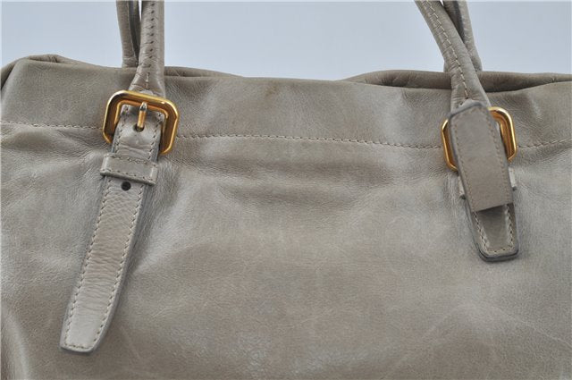 Authentic Prada Leather Hand Tote Bag Light Gray Ivory 8729B