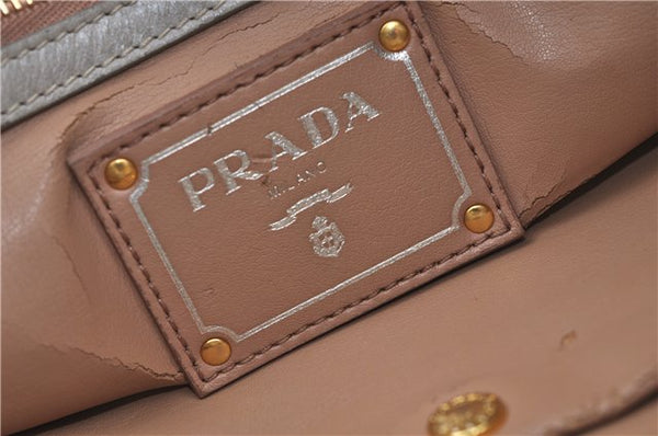 Authentic Prada Leather Hand Tote Bag Light Gray Ivory 8729B