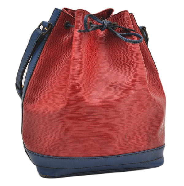 Authentic Louis Vuitton Epi Noe Bi-color Red x Blue M44084 Drawstring Bag 8732F
