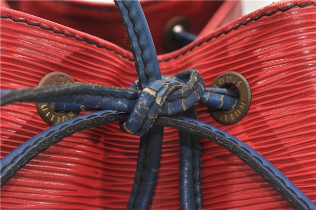 Authentic Louis Vuitton Epi Noe Bi-color Red x Blue M44084 Drawstring Bag 8732F