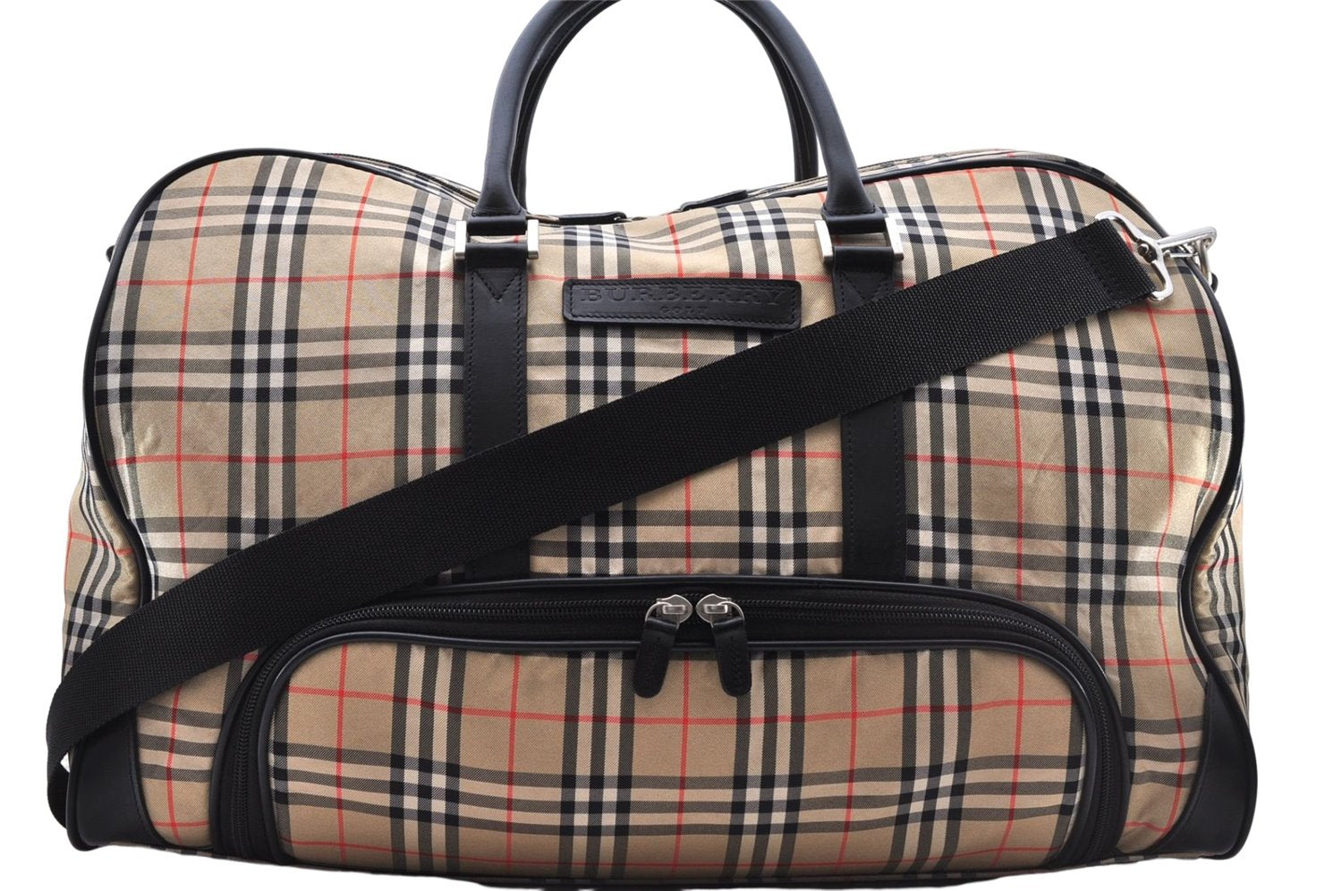 Authentic BURBERRY GOLF Nova Check 2Way Travel Boston Bag Nylon Beige 8738D