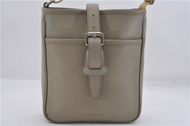 Authentic BURBERRY Vintage Leather Shoulder Cross Body Bag Gray 8741D