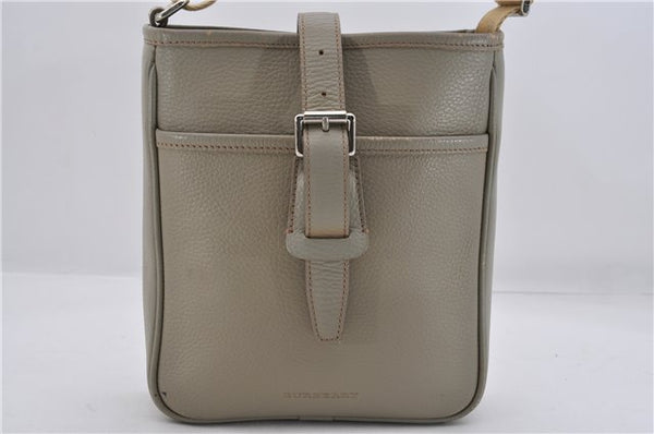 Authentic BURBERRY Vintage Leather Shoulder Cross Body Bag Gray 8741D