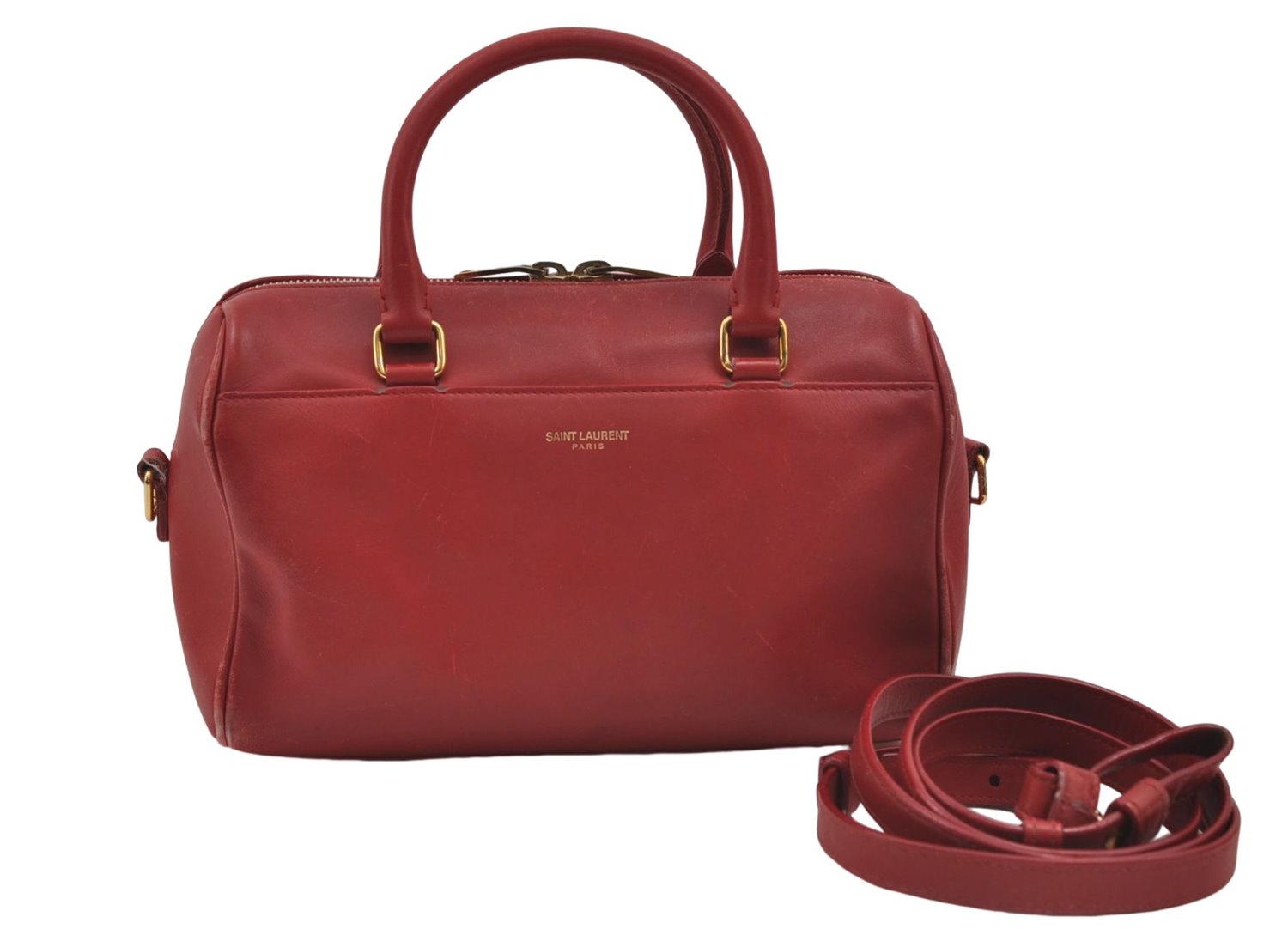 Auth SAINT LAURENT Baby Duffle 2Way Shoulder Hand Bag Purse Leather Red 8749D