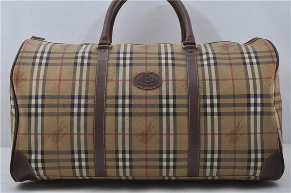 Authentic Burberrys Vintage Check PVC Leather 2Way Travel Boston Bag Beige 8752D