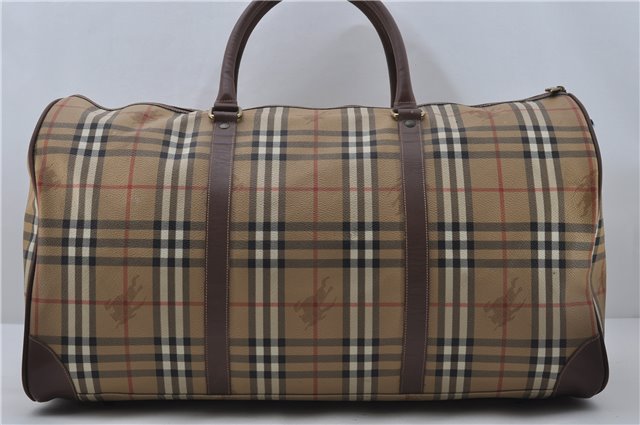 Authentic Burberrys Vintage Check PVC Leather 2Way Travel Boston Bag Beige 8752D