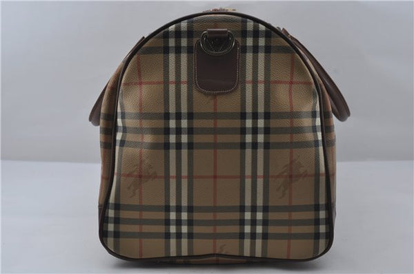 Authentic Burberrys Vintage Check PVC Leather 2Way Travel Boston Bag Beige 8752D