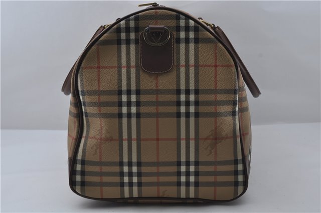 Authentic Burberrys Vintage Check PVC Leather 2Way Travel Boston Bag Beige 8752D