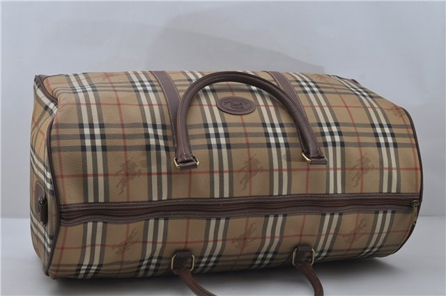 Authentic Burberrys Vintage Check PVC Leather 2Way Travel Boston Bag Beige 8752D