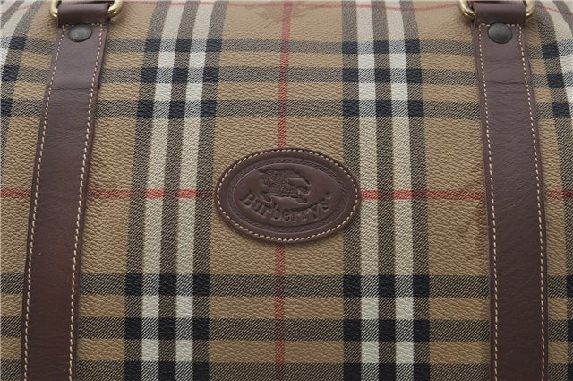 Authentic Burberrys Vintage Check PVC Leather 2Way Travel Boston Bag Beige 8752D