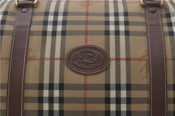 Authentic Burberrys Vintage Check PVC Leather 2Way Travel Boston Bag Beige 8752D