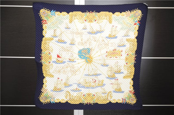 Authentic HERMES Pleats Scarf "VOILES DE LUMIERE" Silk Navy Box 8753E