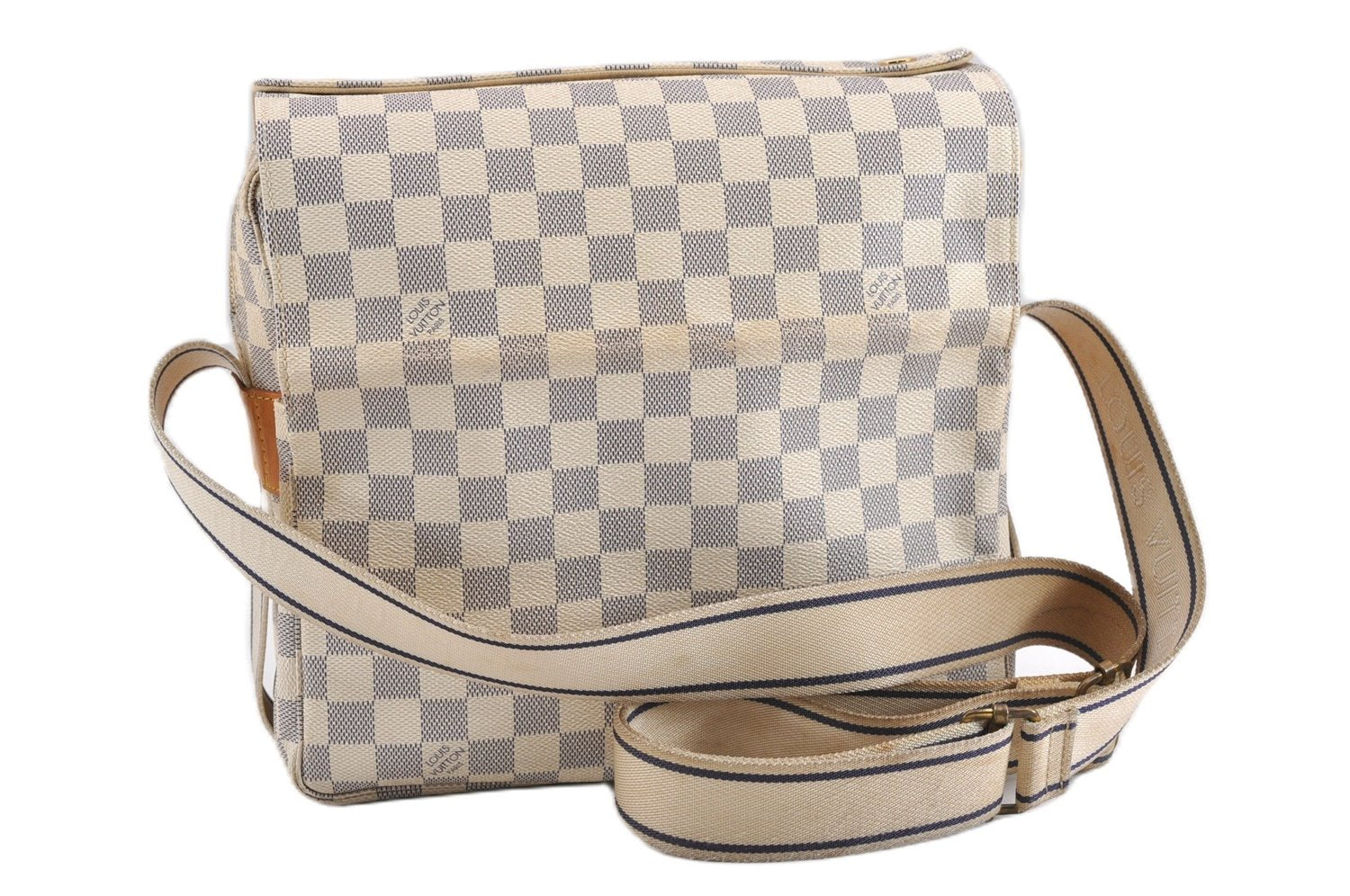 Authentic Louis Vuitton Damier Azur Naviglio Shoulder Cross Bag N51189 LV 8758F