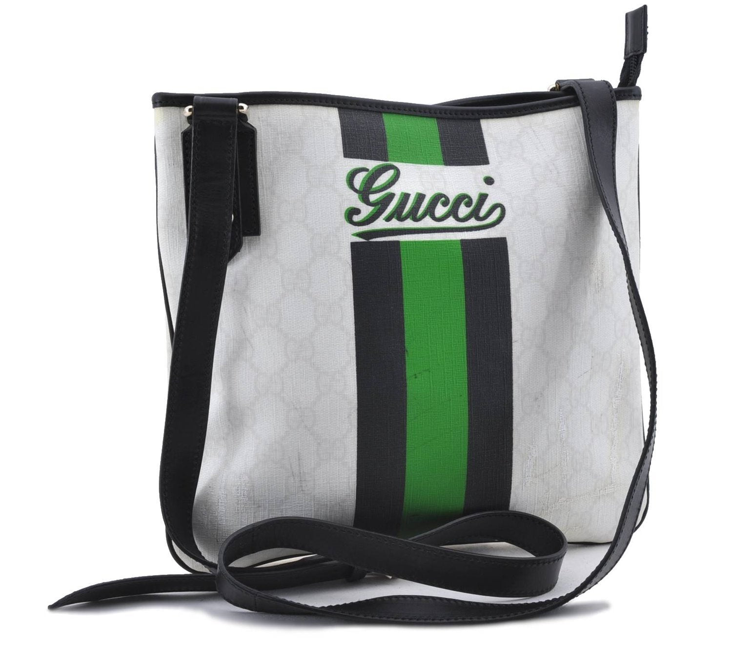 Authentic GUCCI Joy Line Shoulder Cross Bag GG PVC Leather 257246 White 8760C