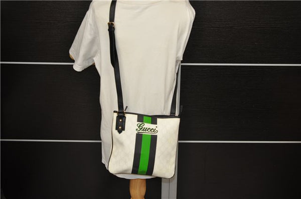 Authentic GUCCI Joy Line Shoulder Cross Bag GG PVC Leather 257246 White 8760C