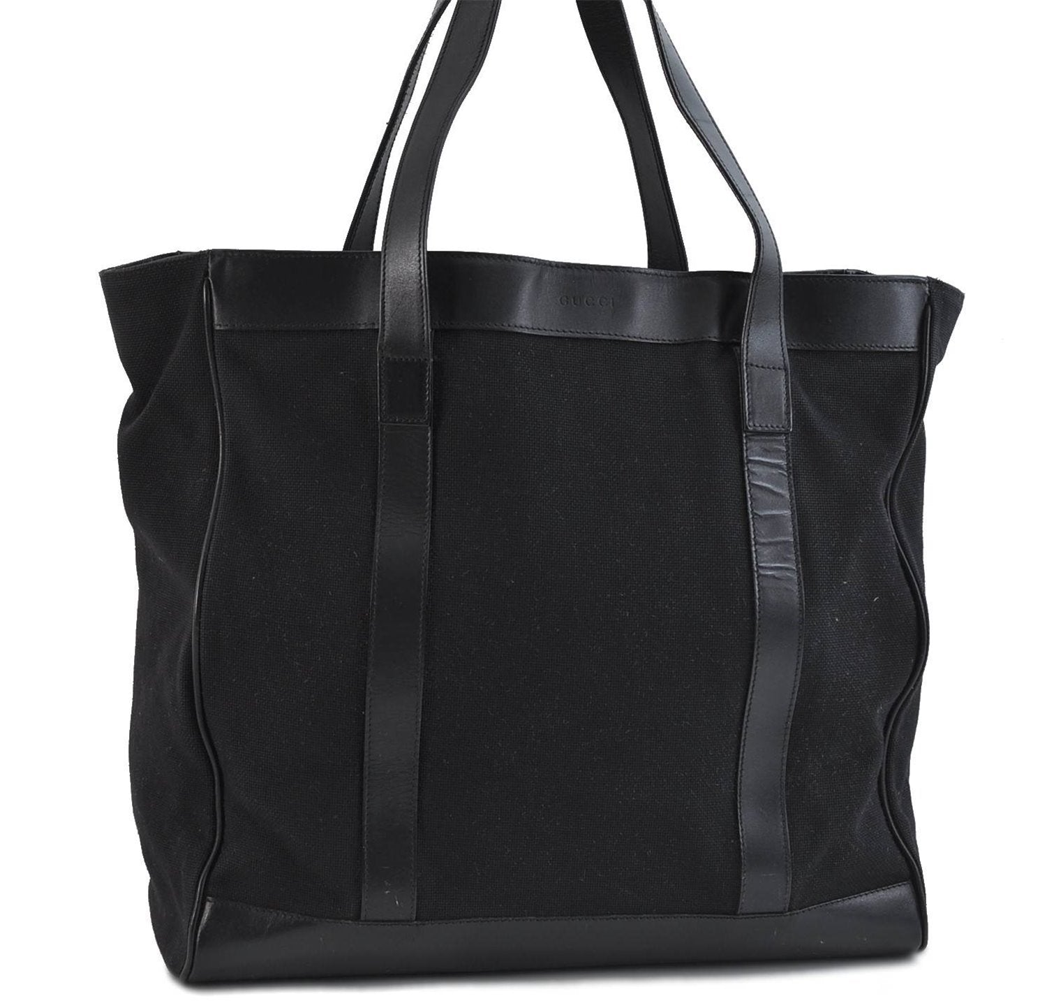 Authentic GUCCI Shoulder Tote Bag Canvas Leather 91384 Black 8772C