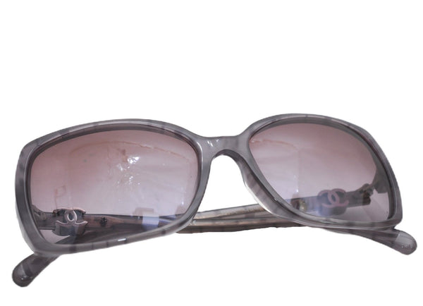 Authentic CHANEL Sunglasses Check Pattern CoCo Mark Plastic Gray 8784E