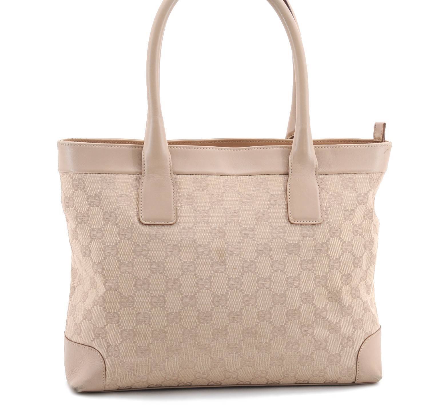 Authentic GUCCI Shoulder Tote Bag GG Canvas Leather 33890 Beige 8785B