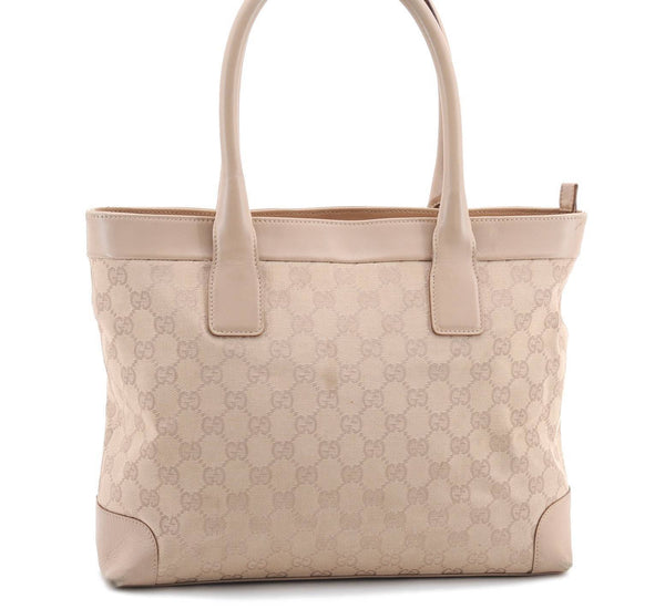 Authentic GUCCI Shoulder Tote Bag GG Canvas Leather 33890 Beige 8785B