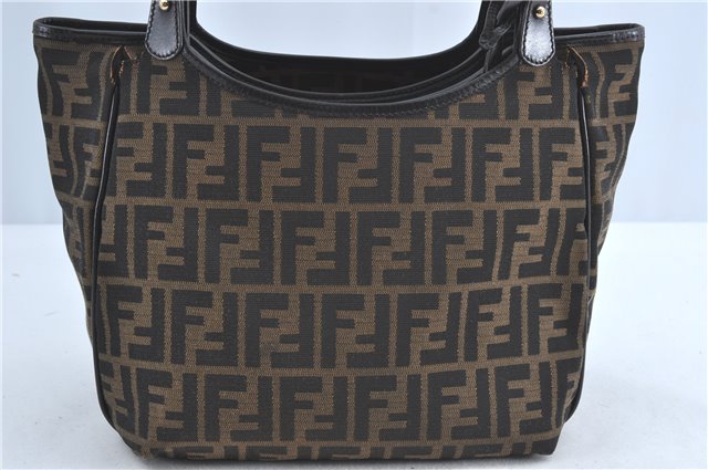 Authentic FENDI Zucca Shoulder Tote Bag Purse Canvas Leather Brown 8792B