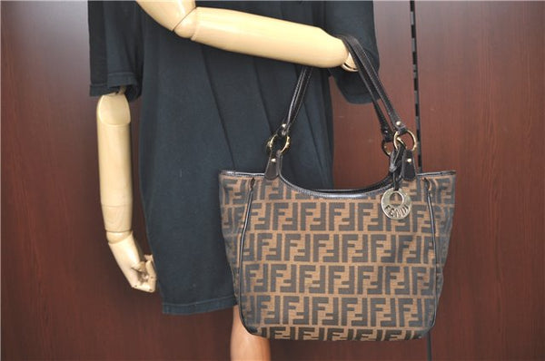 Authentic FENDI Zucca Shoulder Tote Bag Purse Canvas Leather Brown 8792B