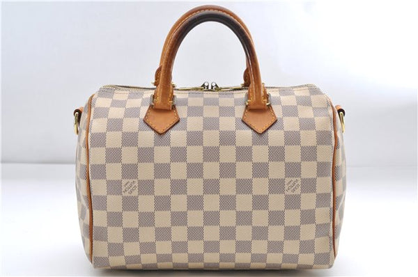 Auth Louis Vuitton Damier Azur Speedy Bandouliere 25 Hand Bag N41374 LV 8793D