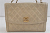 Authentic CHANEL Calf Skin Matelasse Chain Shoulder Bag Purse Beige CC 8794C