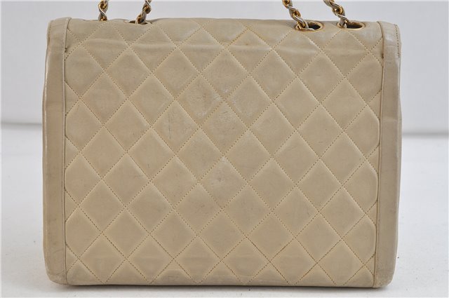 Authentic CHANEL Calf Skin Matelasse Chain Shoulder Bag Purse Beige CC 8794C