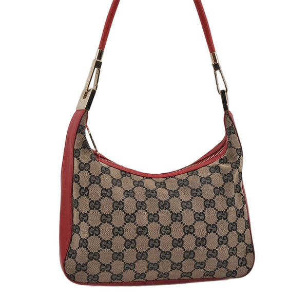 Auth GUCCI Shoulder Hand Bag Purse GG Canvas Leather 0013812 Black Red 8794D