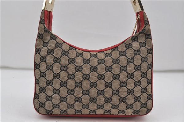 Auth GUCCI Shoulder Hand Bag Purse GG Canvas Leather 0013812 Black Red 8794D