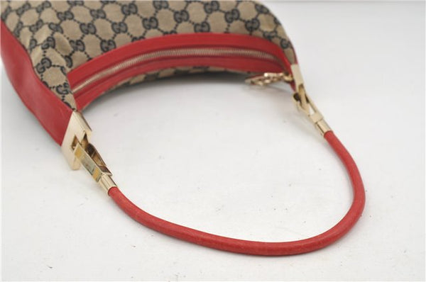 Auth GUCCI Shoulder Hand Bag Purse GG Canvas Leather 0013812 Black Red 8794D